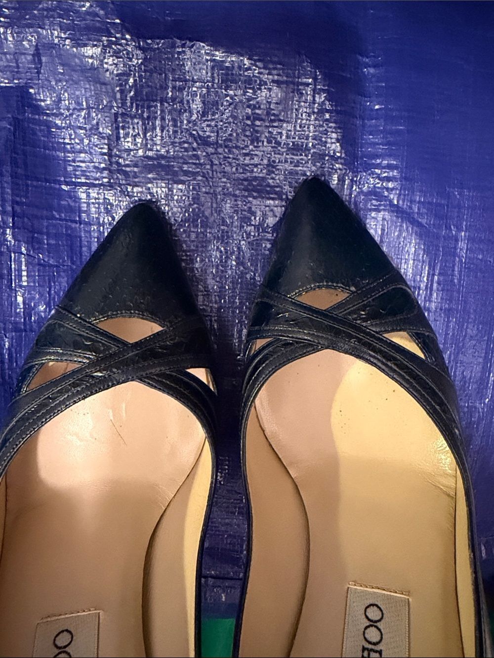Jimmy Choo Navy Blue Snakeskin & Leather Pointed-Toe Pumps – Size 37.5 - Picture 12 of 14